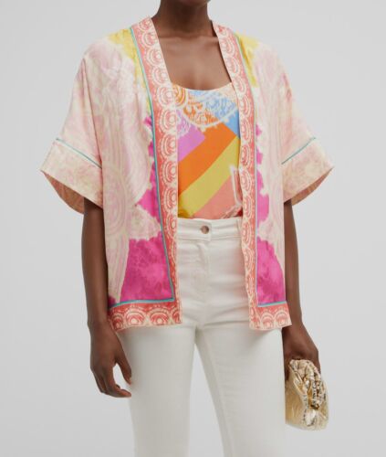 $2290 Etro Women's Pink Silk Paisley Kesa Cardigan Sweater Size IT44/US8 - Picture 1 of 3