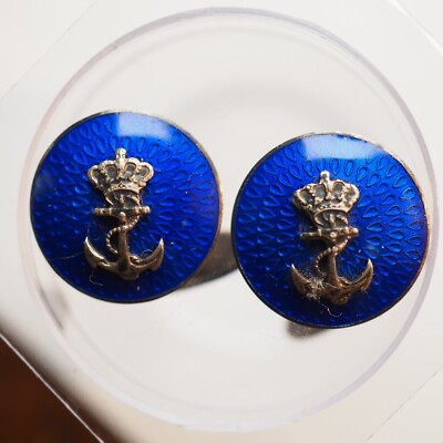 Anton Michelsen Sterling Silver & Enamel Cufflinks with Royal Crown and Anchor