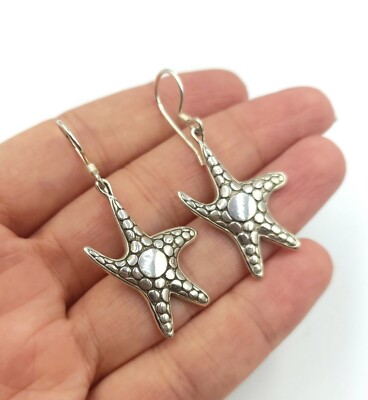 Nachlass Sterling Silber 925 glatte Kieselsterne Seestern Ohrringe Pebble Designer Look