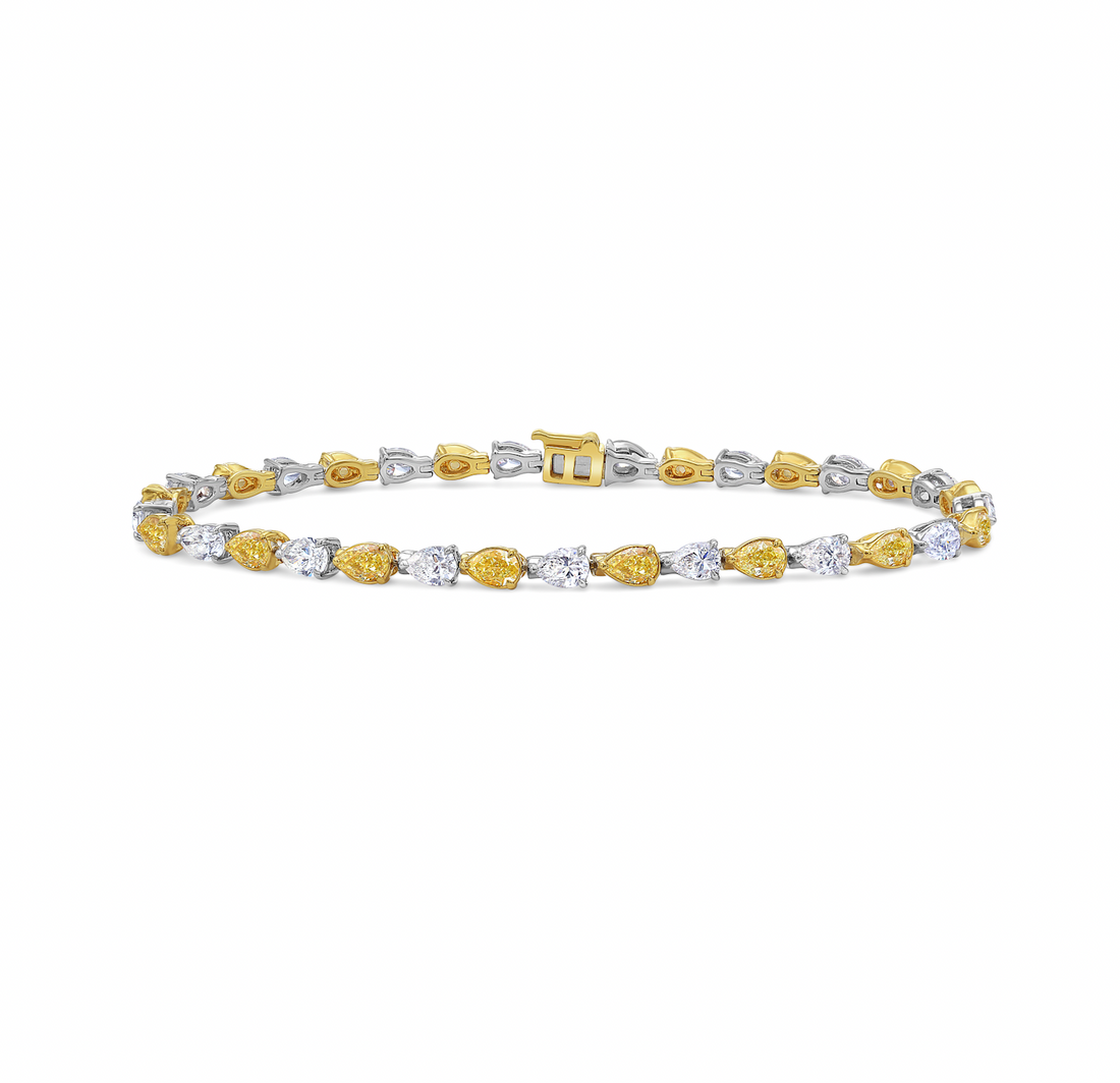 Alternating White Yellow Pear Lab Grown Diamond 14k Gold Tennis  Bracelet