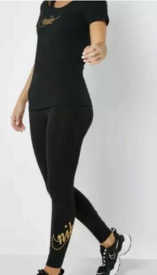 NEW NIKE WOMENS Sportswear Leg A SEE Train Tights Gold GLITTER CQ7181 Black  XS