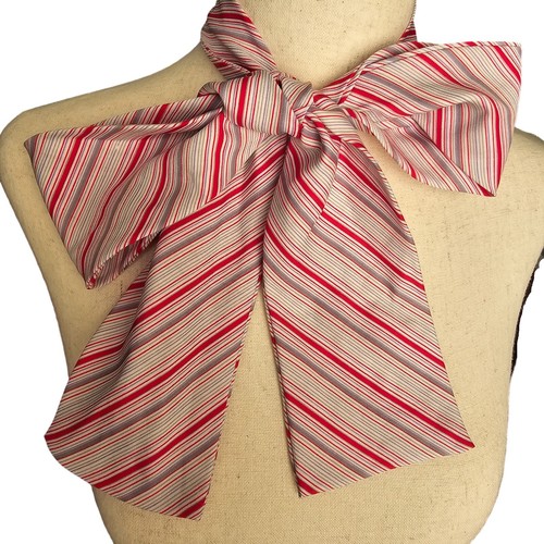 Scarf Women Tie Neck Accessory Stripes Red 3x27 Retro Mod Preppy Professional - Picture 3 of 9