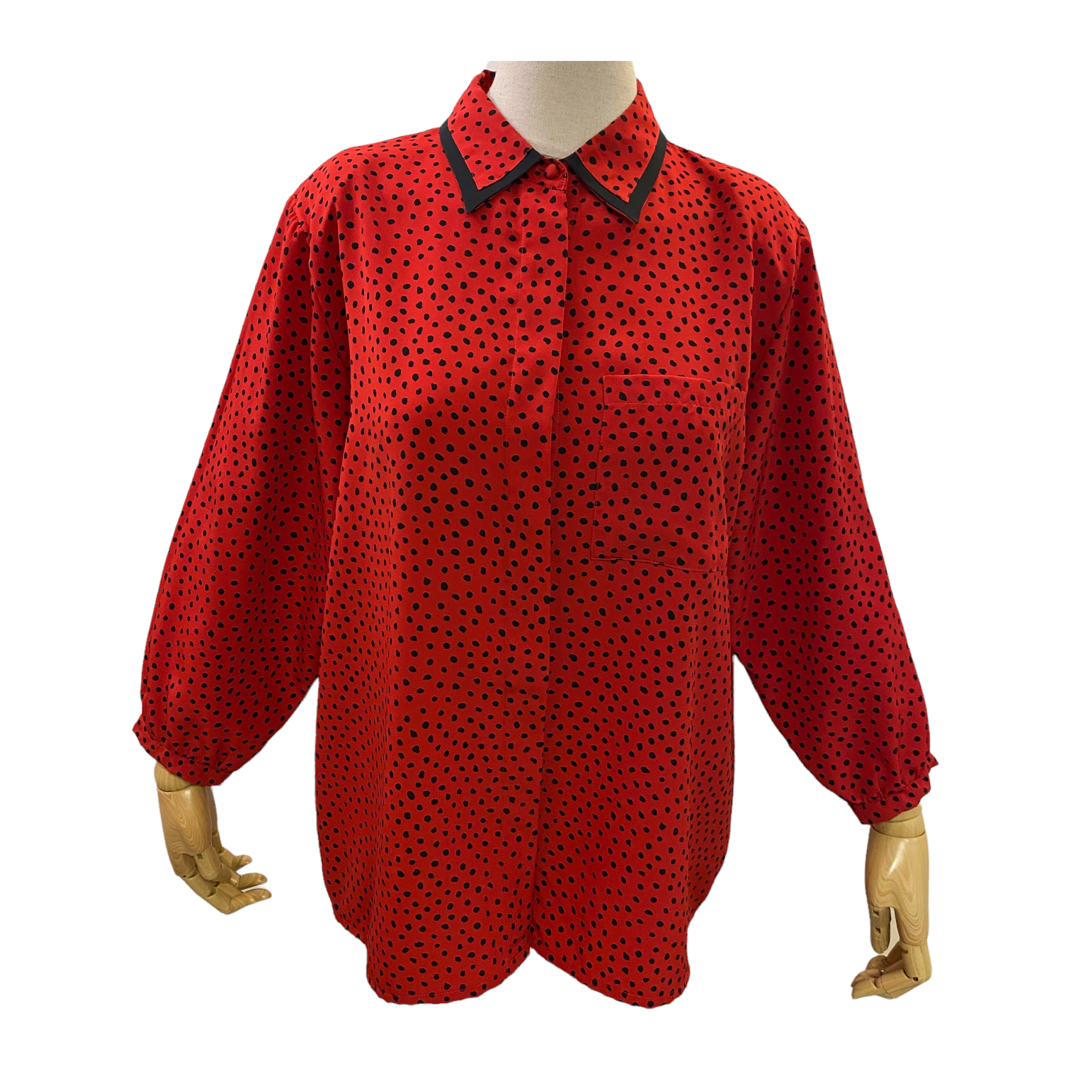 SAINT LAURENT Camicia top blusa donna Yves St Clair rosso nero a pois