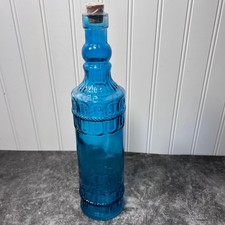 Decorative Turquoise Blue Glass Bottle with Rope Detail  Retro Beachy