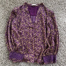 Alice Olivia Sheila Floral Burnout Satin Blouse Womens S Rome Purple Boysenberry