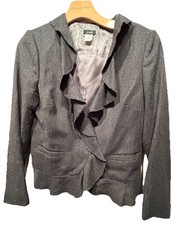 J. Crew Wool Jacket Blazer Size 6 S Charcoal Ruffle Front