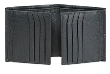Bullz Genuine Nappa Cow Leather Thick Dual Credit Card ID Flap Quad Black 