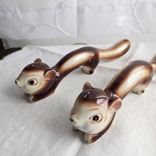 Vintage Japan Squirrel Salt and Pepper Shakers Ceramic Long - Set 2