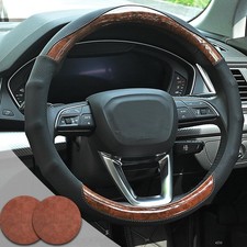 Wood Grain Steering Wheel Cover Car Steering Wheel Covers 14.5-15 inch with C...