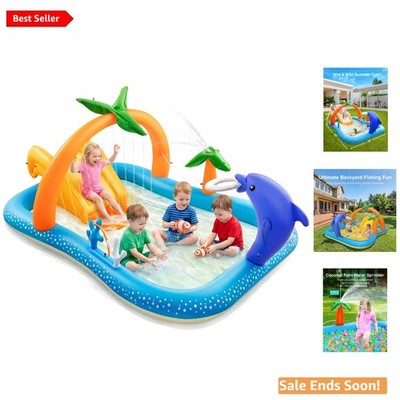 Inflatable Kiddie Water Park with Slide and Sprinkler for Toddlers Blue Orange