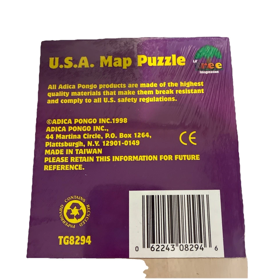 NEW! Kids Lil Tree Imagination 1998 Greetings from the USA Wooden Map Puzzle - Image 2 of 3
