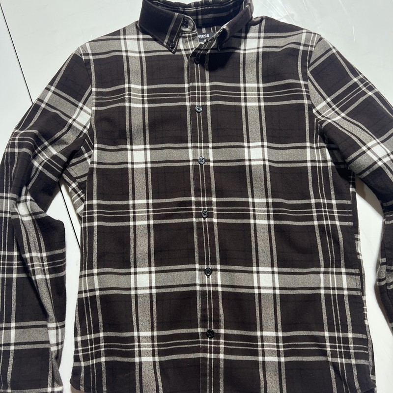 Express Slim Flannel Plaid Brown White Extra Small XS Great