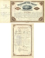 Standard Oil Trust issued to Henry Morrison Flagler - Signed Three Times - 188