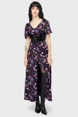 Killstar Willow Wisp Midi Dress Womens V-Neck Short Sleeve Goth Alternative