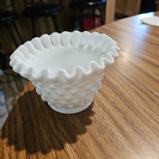 Fenton Milkglass Hobnail Crimped Edge Ruffle Mayonaise Bowl