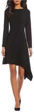 Adrianna Papell Long Sleeve Matte Jersey Dress with Asymmetrical Hemline, SZ 20W