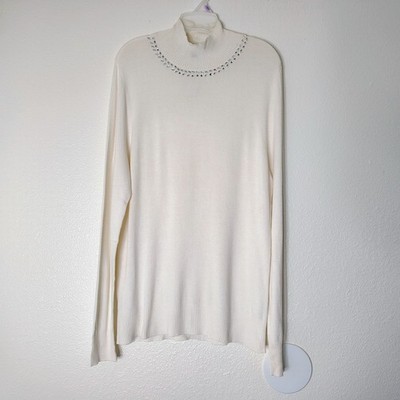 Ann Taylor Factory Embellished Crew Neck Sweater Ivory XL NWT - Yellow Stains - 