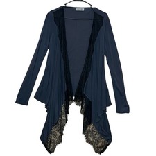 Michael Stars Women One Size Open Front Cardigan Lace Gray Black Lightweight