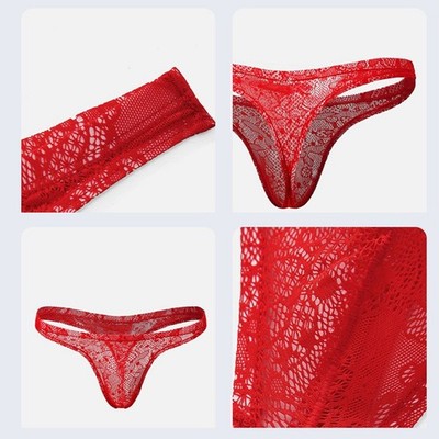 Herren Spitze Tanga Exotisch Dessous Spitzendetail T-Back Design G-String Stil