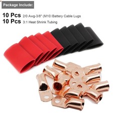 Heavy-duty 10pcs Battery Cable Ends - 20 Awg Ring Terminals With Heat Shrinks