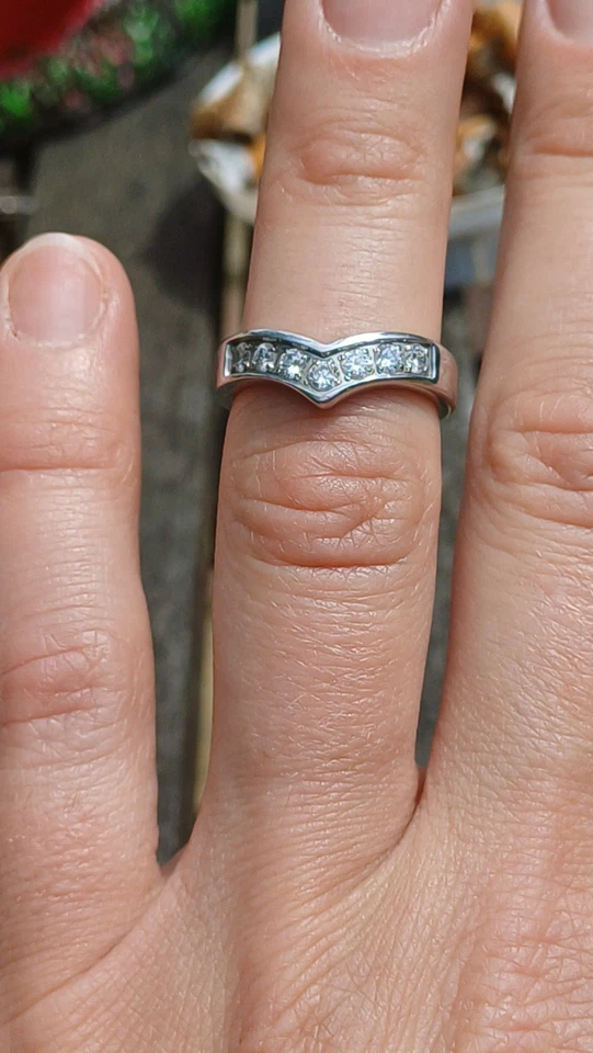 Diamonique Stainless Steel Ring Cubic Zirconia Wishbone Half Eternity Size M - Image 3 of 4