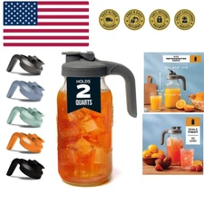 Glass Mason Jar Pitcher with Lid - Wide Mouth, 2 Quart 64 oz - Heavy Duty, Le...