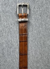 Brighton Belt Mens Sz 36 Brown Leather Western Croc Embossed Onyx Silver Buckle