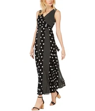 I.N.C Womens Multi-Dot Wrap Maxi Dress, black, 10