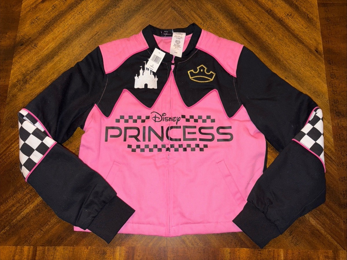 Disney Women's Pink Black Racing Princess Castle Jacket Sz Small