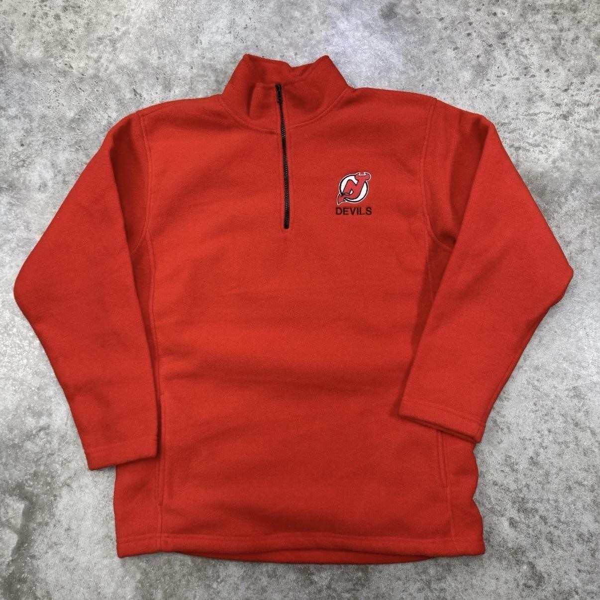 New Jersey Devils Sweatshirt Mens M Red Fleece 1/4 Zip Mock Neck Dynasty NHL