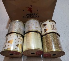 6 Rolls Christmas Ribbon with Wired Edges Different Style 2.5 In X 6 Yards Each