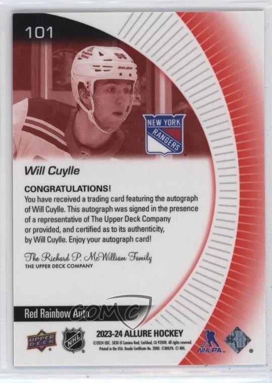 2023-24 Upper Deck Allure Rookies Red Rainbow Auto Will Cuylle #101 Auto