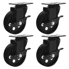 FactorDuty 4 All Black Metal Swivel Plate Caster Wheels w/Brake Lock Heavy Du...