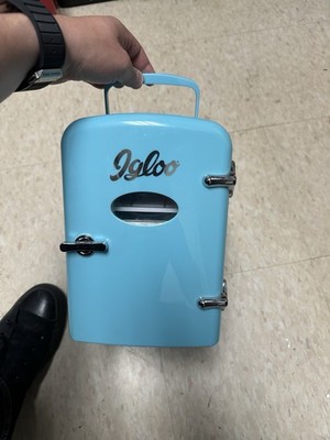 Igloo Mini Fridge Beverage Refrigerator Holds 6 Cans Retro Blue