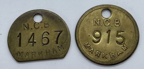 2 X MARKHAM COLLIERY MINERS PIT TOKEN WORK CHECKS SOUTH YORKSHIRE - Picture 1 of 3