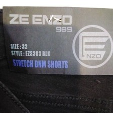 Enzo 989 Denim Shorts Mens Size 32 Black Flat Front Distressed Stretch