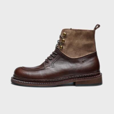 Retro Western Mens Real Leather Lace Up Ankle Boots Outdoors Motorcycle Shoes sz