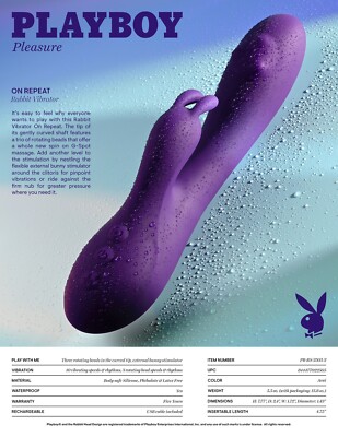 Playboy On Repeat Freedom to Play Rabbit Style Vibrator Silicone USB  Waterproof