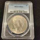 1922 $1 Peace Silver Dollar - PCGS GRADED MS64 - LOOKS BETTER THAN A 64