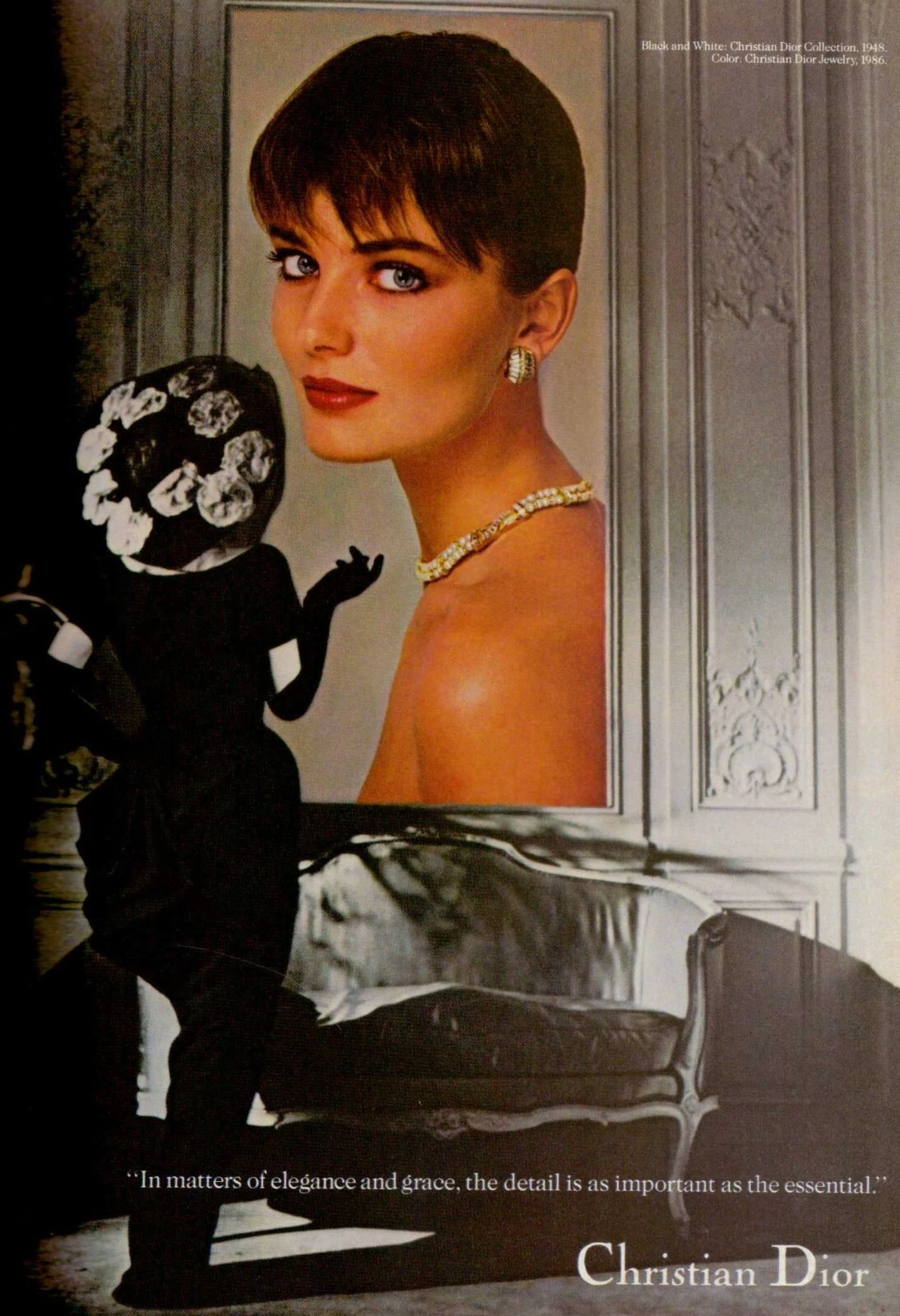 Publicité sexy vintage print bijoux Christian Dior Paulina Porizkova 1986 1948 années 80