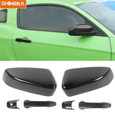 Carbon Fiber Mirror Door Handle Cover Trim Caps Shell For Ford Mustang 2009-2013