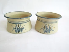 vintage signed Labaire 1987 studio art pottery cattails set of 2