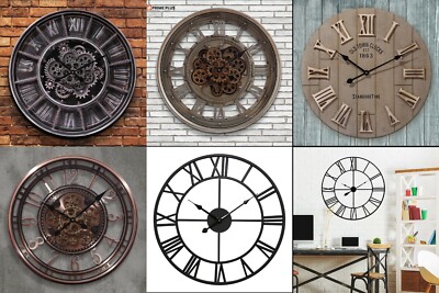 Große römische Ziffern Holz/Metall Skelett große drehbare Zahnräder Wanduhr 54/60cm