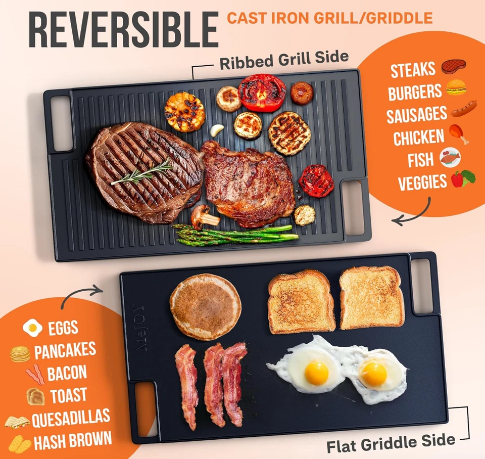 Cast Iron Griddle, Reversible Grill/Griddle + Cast Iron Press + Pan Scraper - Image 2 of 4