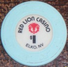 Old $1 RED LION INN & CASINO Poker Chip Vintage Antique H/C Mold Elko NV 1982 — photo 2