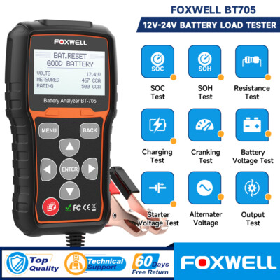 FOXWELL BT705 12V/24V Digital Load Tester Battery Analyzer Automotive Truck Boat