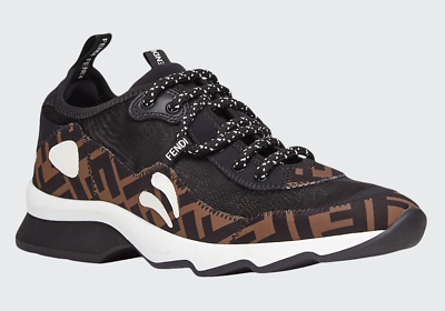 Fendi Freedom Logo Black Brown White FF Zucca Low Top Tie Trainer
