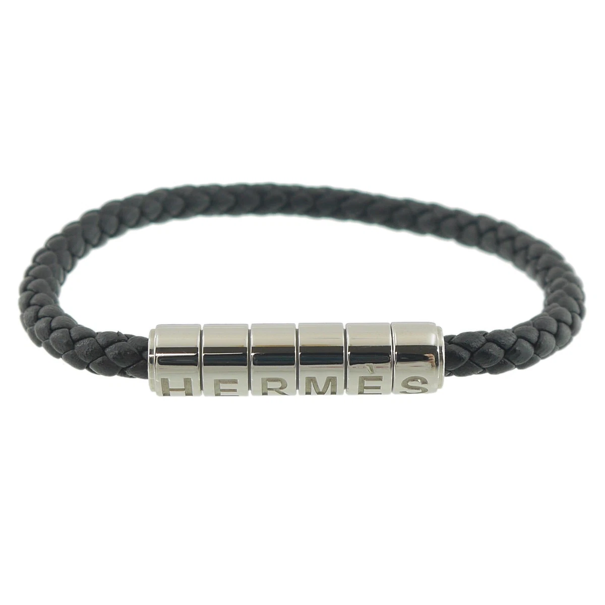 Authentic HERMES Goliath Code Bracelet Black Leather f07923