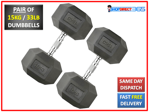 Hex Dumbbells Set Pair Ergo Iron Hand Weights Rubber Encased Hexagonal Gym 36-6 - Picture 17 of 26