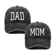 Mom and Dad Hats Set of 2 Pcs Embroidered Adjustable Baseball Caps Gift for P...